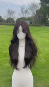 NATURAL BLACK WAVY WIG WITH BABY HAIR BANGS